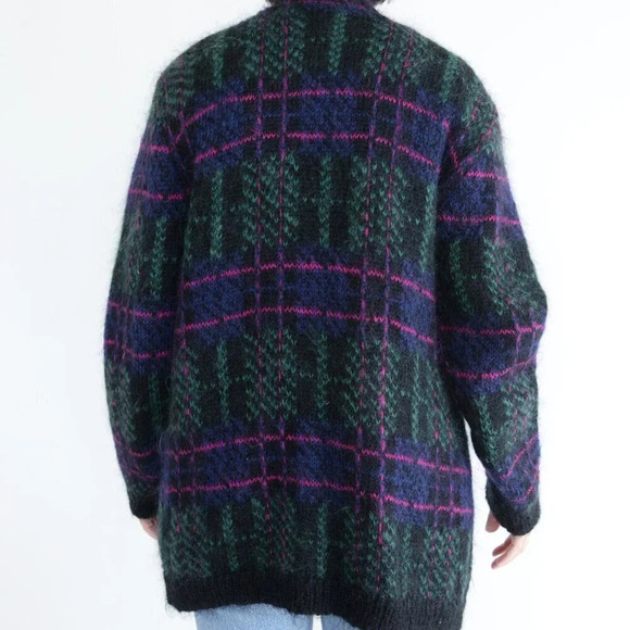 Vintage 90 Heritage House Navy And Pink 63% Mohair Wool Knit Button Up Sweater M - Picture 3 of 14